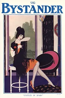 Print of a fashionable woman in a Spanish mantilla and shawl