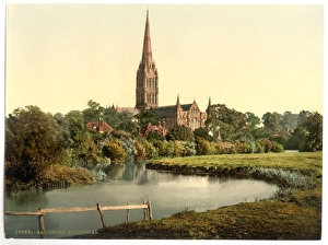 Cathedral, from the river, Salisbury, England Cathedral, from the river, Salisbury, England