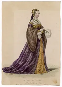 HenryVIII Prints: Catherine Howard Print - 5th wife of Henry VIII holding a feather fan