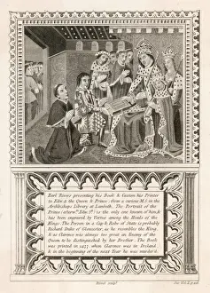 William Caxton Prints: Woodcut Print of Caxton and Edward IV