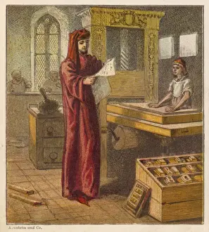 William Caxton Prints: William Caxton at the Print Press