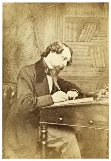 Author Prints: Charles Dickens at Writing Desk Print