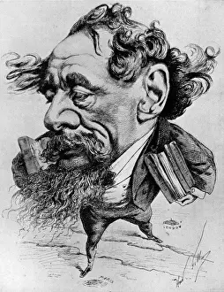 Charles Dickens Prints: Engraved Caricature Print of Charles Dickens, 1868