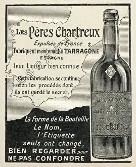 Prints of Though expelled from France by the Republican Government, the Carthusian monks exiled to Tarragona, Spain, continue to produce their world-famous Chartreuse liqueur Related Image Prints: Chartreuse Liqueur Print 1906