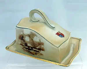 Prints of Cheese dish with lid made by the Girls of Staffordshire during the Winter of 1917/1918 when the Boys were in the trenches fighting for liberty and civilization Staffordshire Prints: Bairnsfatherware Cheese Dish Print