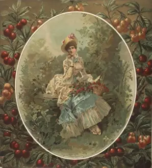 18th Century Woman Plucks Cherries from a Basket - Print