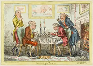 Print of Two Gentlemen Playing Chess with Friends Observing