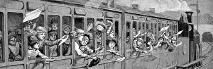 Children on board a train off on a school trip Children on board a train off on a school trip