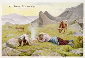 Rural Family Scene Prints: Children Mind Cattle