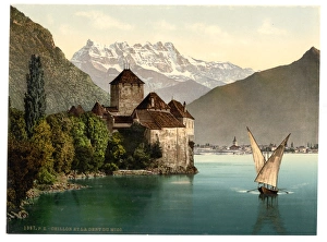 Chillon Castle, and Dent du Midi, Geneva Lake, Switzerland Chillon Castle, and Dent du Midi, Geneva Lake, Switzerland