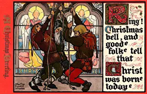 Medieval Bell Ringers Christmas Print circa 1906-1909