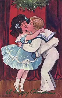 Mistletoe Scene Print circa 1908 by Hilda Dix Sandford