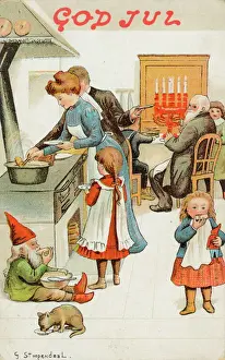 Christmas Cookery Print C1905 - Preparing the Family Dinner