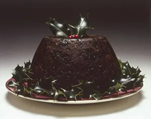 Christmas Pudding Print with Holly Decoration, 1981
