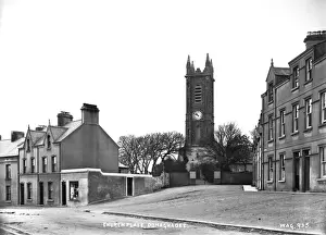 Prints of Church Place, Donaghadee - a view of the church and the buildings at either side. (Location: Northern Ireland: County Down: Donaghadee). Date: circa early 1900s Down Prints: Early 20th Century Donaghadee Church Place Print