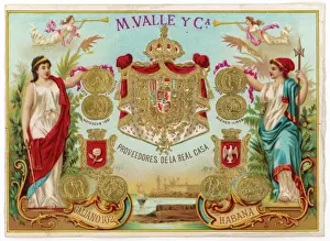 Prints of Cigar label for Havana cigars manufactured by M Valle in Cuba Related Prints: Vintage Havana Cigar Print