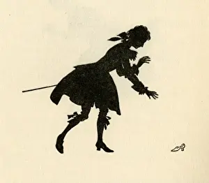 Prints of The Prince bends down to pick up the shoe which Cinderella, aka Ella, has left behind at the Ball. Date: 1919 Arthur Rackham Prints: Arthur Rackham Print: The Prince and Ella's Lost Shoe, 1919