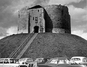 Prints of Cliffords Tower, York Castle, Yorkshire, England, a remarkable two-storey quatrefoil keep on a stone motte and bailey fortress. Date: 13th century York Prints: 13th Century Cliffords Tower Print, York Castle, Yorkshire