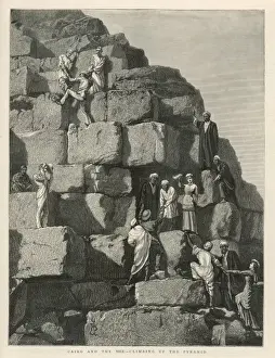Prints of Climbing the Pyramid, in Cario Egyptian Pyramids And Tomb Prints: Cairo Print of Climbers on the Great Pyramid