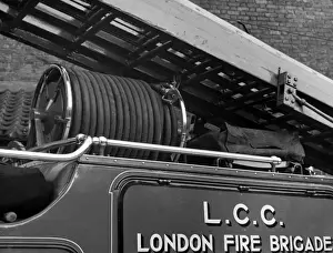 Historical Firefighting Equipment Prints: Close-up of LFB fire engine