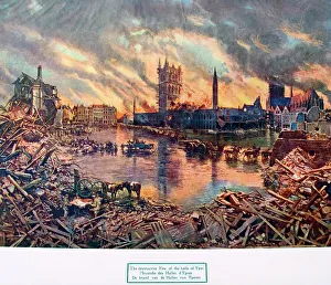 Cloth Hall on fire, Ypres, Belgium, WW1 Cloth Hall on fire, Ypres, Belgium, WW1