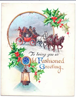 Coach and horses in the snow on a Christmas card Coach and horses in the snow on a Christmas card