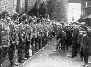 Prints of Men of the 2nd Suffolk Regiment on duty at the Brynkinalt Colliery, Chirk Suffolk Prints: Soldiers at Brynkinalt Colliery Print, 1912