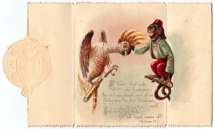 Cockatoo and monkey on a Christmas card Cockatoo and monkey on a Christmas card