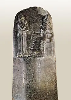 Prints of Code of Hammurabi. Babylonian art. Old Babylonian period. Relief on rock. Proc: IRAN. Susa Ancient Artifacts And Relic Prints: Code of Hammurabi Print: Ancient Babylonian Relief on Rock