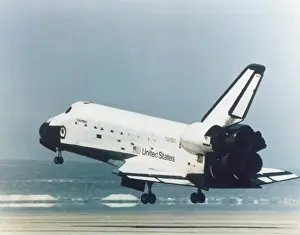 Prints of The Columbia Space Shuttle (Orbiter Vehicle Designation OV 102). On its first flight in April 1981, it orbited the earth 36 times. Its last flight was in 2003. Date: photo 1983 Space Exploration Prints: Columbia Space Shuttle Print, 1983