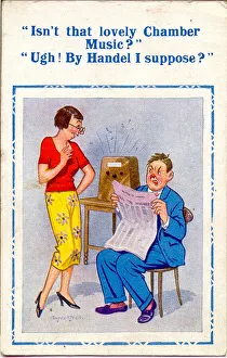Comic postcard, Chamber music on the radio Comic postcard, Chamber music on the radio