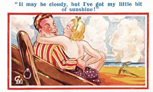 Comic postcard, Couple on the beach Date: 20th century Comic postcard, Couple on the beach Date: 20th century