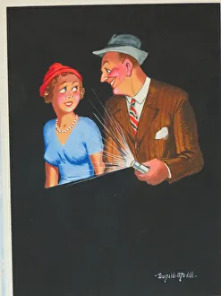 Comic postcard, Couple in the blackout, WW2 Comic postcard, Couple in the blackout, WW2