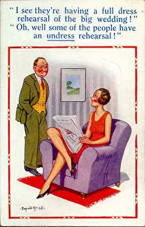 Comic postcard, Dress rehearsal of wedding Date: 20th century Comic postcard, Dress rehearsal of wedding Date: 20th century
