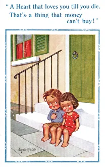 Comic postcard, Little girl and little boy Comic postcard, Little girl and little boy