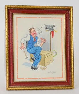 Comic postcard, Man swearing in front of parrot Comic postcard, Man swearing in front of parrot