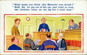 Comic postcard, Scene in a court of law Date: 20th century Comic postcard, Scene in a court of law Date: 20th century