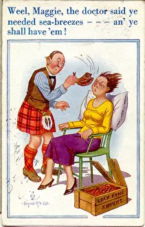 Comic postcard, Scotsman providing sea breezes Comic postcard, Scotsman providing sea breezes
