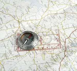 Ordnance Survey Maps Prints: Compass on a Map