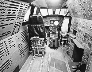 Prints of A mock-up of Concordes cockpit, Filton, Bristol, England, from where the Concorde 002 made its first flight to its test centre at Fairford on 9 April 1969. Date: 1969 Bristol Prints: Concorde Cockpit Mock-up Print, Filton, Bristol 1969