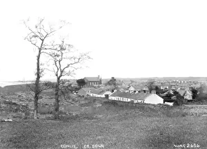 Prints of Conlig - a view from waterworks level looking down on the back of the village. (Location: Northern Ireland; County Down; Conlig). Date: circa early 1900s Down Prints: Early 20th Century Print of Conlig Village, County Down