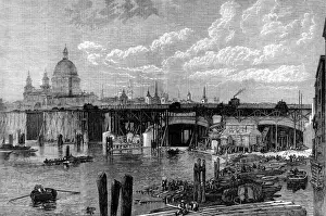 Print of Blackfriars Bridge Construction