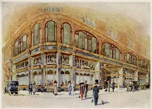 Prints of The elegant facade of Harrods is matched by the elegance of its customers Harrods Prints: Corner View of Harrods Print