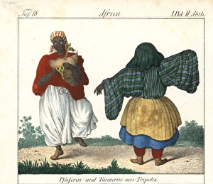 Costumes of Tripoli, Libya, bagpiper and a female dancer Costumes of Tripoli, Libya, bagpiper and a female dancer