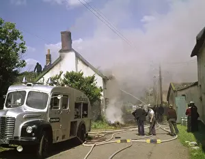 Cottage on Fire Print, Black and White Photograph
