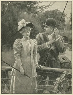 A couple take a break from fishing by a river A couple take a break from fishing by a river