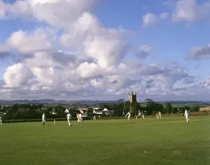 Cornish Village Life Prints: Cricket match in progress, Gorran Haven, Cornwall