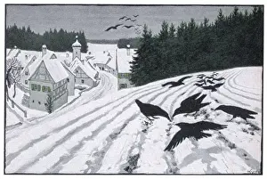 German Village Landscape Prints: Crows in the Snow 1902