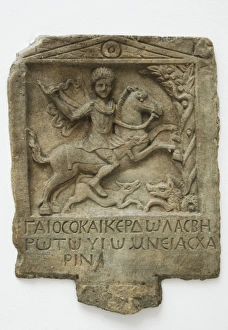 Culture Thrace. Marble funerary relief depicting a hracian h Culture Thrace. Marble funerary relief depicting a hracian h