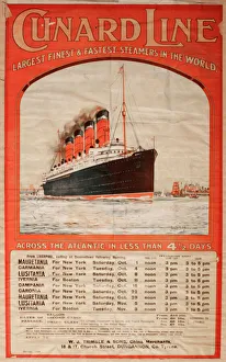 Cunard Line Transatlantic Steamer Timetable poster Cunard Line Transatlantic Steamer Timetable poster